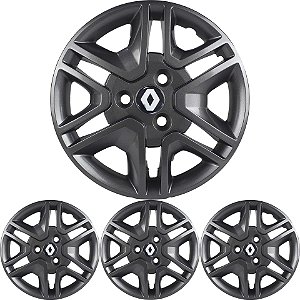 JG 4 Calota Kwid Aro 14 Grafite Metalic com Emblema