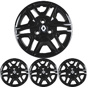 JG 4 Calota Kwid Aro 14 Black Piano com Emblema