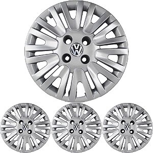 JG 4 Calota Gol Power G5 2009 10 11 Aro 14 Prata Metálico com Emblema