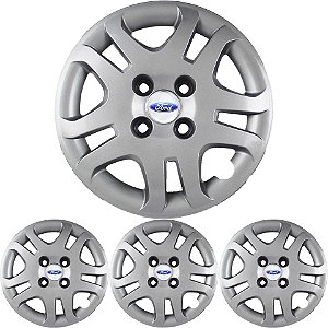 JG 4 Calota Fiesta Hatch Sedan 2011 12 13 Aro 14 Prata Metálico com Emblema