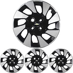 JG 4 Calota Onix 2014 15 16 Aro 15 Black Piano com Prata Metálico com Emblema