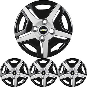 JG 4 Calota Corsa Classic Aro 13 Black Piano com Prata Metálico com Emblema
