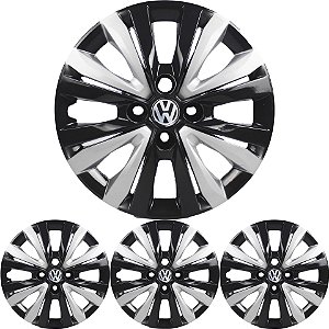 4 Calota Gol G7 Aro 14 Black Piano Prata Metálico + Emblema