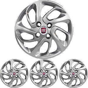 4 Calota Uno Attractive 2015 2016 Aro 14 Prata Metálico + Emblema