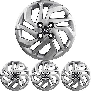 4 Calota HB20 Aro 14 Prata Metálico com Emblema