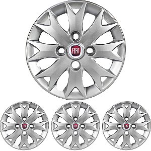 4 Calota Palio Fire Economy Aro 13 Prata Metálico + Emblema