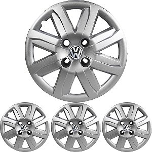 4 Calota Saveiro 2008 09 10 11 12 Aro 14 Prata Metálico com Emblema