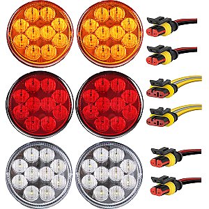 6 Lanterna Traseira 96mm Ônibus Caminhão Bugue 10 LED 24V +Conector