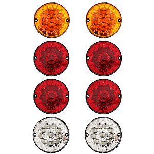 KIT 8 Lanterna Traseira 10 LED 24 volts Ø 12.5 cm - Ônibus Caio / Marcopolo / Caminhão