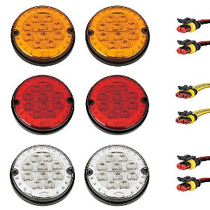 6 Lanterna Traseira 125mm Ônibus Comil Mascarello Neobus 10 LED 24V + Conector