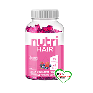 GUMMY  NUTRI HAIR CABELOS E UNHAS VITAMINAS E MINERAL FRUTAS VERMELHAS COM 60 GOMAS MASTIGAVEIS