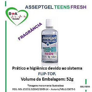 ASSEPTGEL ANTISSEPTICO  ÁLCOOL  70º ALOE VERA  52g  CRISTAL TEENS FRAGÂNCIAS