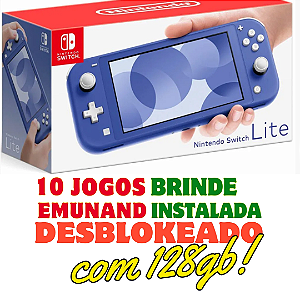 Nintendo Switch Lite Azul- DESTRAVADO com 128gb