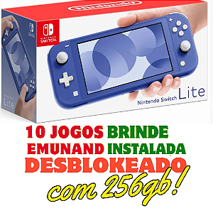 Nintendo Switch Lite Azul- DESTRAVADO com 256gb