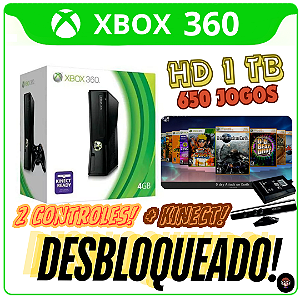 Xbox 360 Desbloqueado 2 Controles Kinect com HD 1 TeraByte de 650 jogos