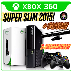 Xbox 360 Super Slim 2015 com 2 Controles e Kinect