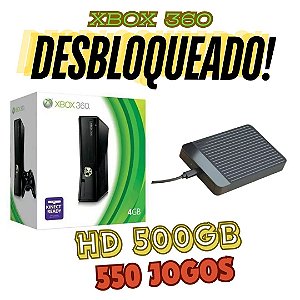 Xbox 360 Com 1 Controle e HD Externo com 550 Jogos e 20000 Jogos Retrô