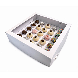 Caixa Para 25 Brigadeiros (Com Berço e Visor) - 10 unidades