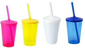 20 Copos Caldereta De 350 ml Em Acrílico Com Tampa e  Canudo Várias Cores Sem Estampa
