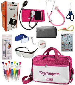 Kit Material de Enfermagem Aparelho De Pressão + Estetoscópio Rappaport Duplo - P.A MED+ Caderneta de Anotações + Bolsa JRMED