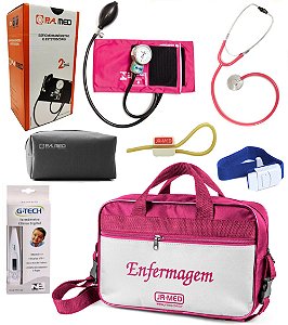 Kit Material de Enfermagem Esfigmomanômetro/Aparelho de Pressão com Estetoscópio UNISSON/SIMPLES P A MED Completo  + Bolsa