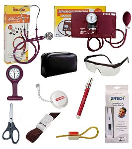 Kit Enfermagem Completo com Aparelho e Estetoscópio Duplo Premium + Relógio Lapela Cores