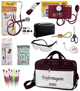 Kit Material de Enfermagem Aparelho De Pressão + Estetoscópio Rappaport Duplo - Premium + Caderneta de Anotações + Bolsa JRMED