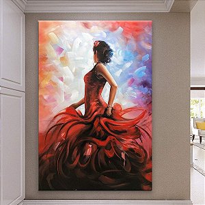Quadro Pintura Tela vertical dançarino flamenco senhora 5101