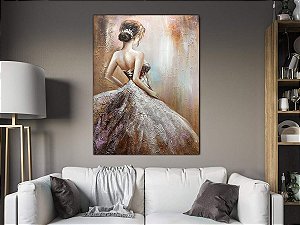 Quadro Pintura Tela vertical trás elegante menina parte 5125