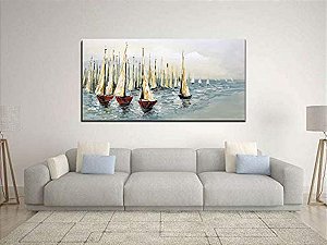 Quadro Pintura Tela vela visitas mar acima óleo barco 5129