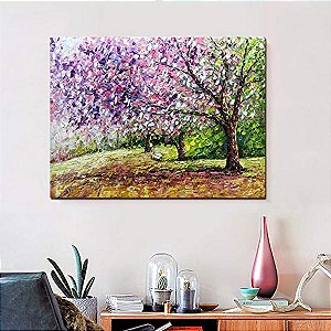 Quadro Pintura Tela cereja árvore flor artesanais 5141