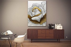 Quadro Pintura Tela ouro único extra branco óleo flor 5142