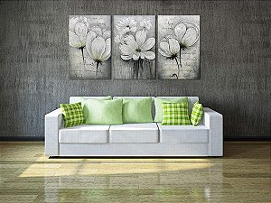Quadro Pintura Tela floral branco flor painéis 5226