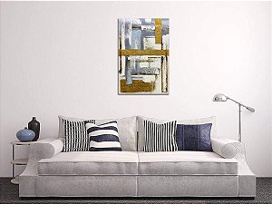 Quadro Pintura Tela ouro contemporâneas branco cinza 5236