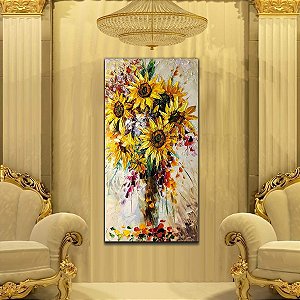 Quadro Pintura Tela extra amarelo buquê acrílica 5240