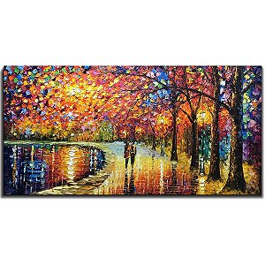 Quadro Pintura Tela parceiro lago caminhar óleo 5259