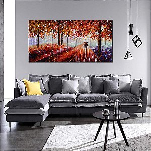 Quadro Pintura Tela amantes andando óleo chuva floresta 5272