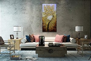 Quadro Pintura Tela ouro vertical pétalas floral óleo 5300