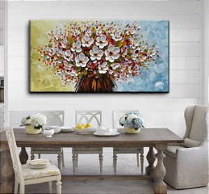 Quadro Pintura Tela flores único tamanho branco óleo 5320