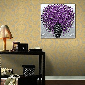 Quadro Pintura Tela vaso flor roxa preto contemporânea 5358