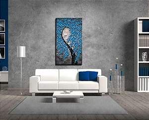 Quadro Pintura Tela fundo árvore vertical azul flor 5361