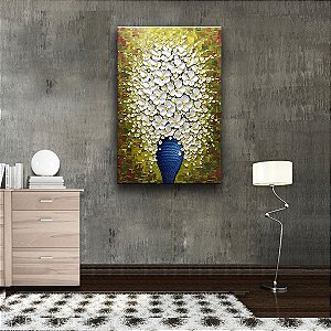 Quadro Pintura Tela claramente vaso brancas textura 5461