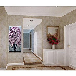 Quadro Pintura Tela flor vaso vertical corredor rosa 5544