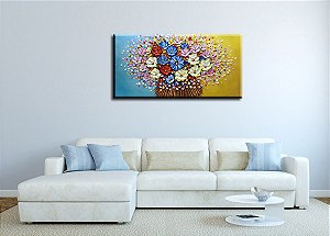 Quadro Pintura Tela colorida banho escritório flor 5578