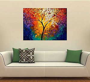 Quadro Pintura Tela Arvores e Flores Modernas Em Altos Relevos 2005