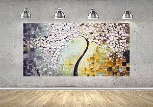 Quadro Pintura Tela Arvores e Flores Modernas Em Altos Relevos 2050