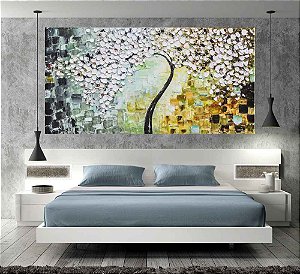 Quadro Pintura Tela Arvores e Flores Modernas Em Altos Relevos 2051