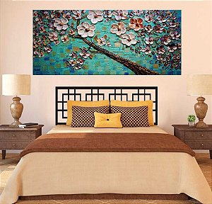 Quadro Pintura Tela Arvores e Flores Modernas Em Altos Relevos 2063