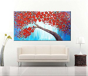 Quadro Pintura Tela Arvores e Flores Modernas Em Altos Relevos 2077