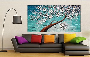 Quadro Pintura Tela Arvores e Flores Modernas Em Altos Relevos 2083